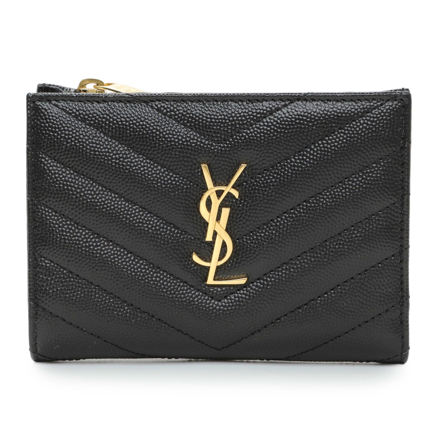 Exclusive Saint Laurent Black Grain De Poudre Cassandra Matelasse Bi-fold Wallet — Front View