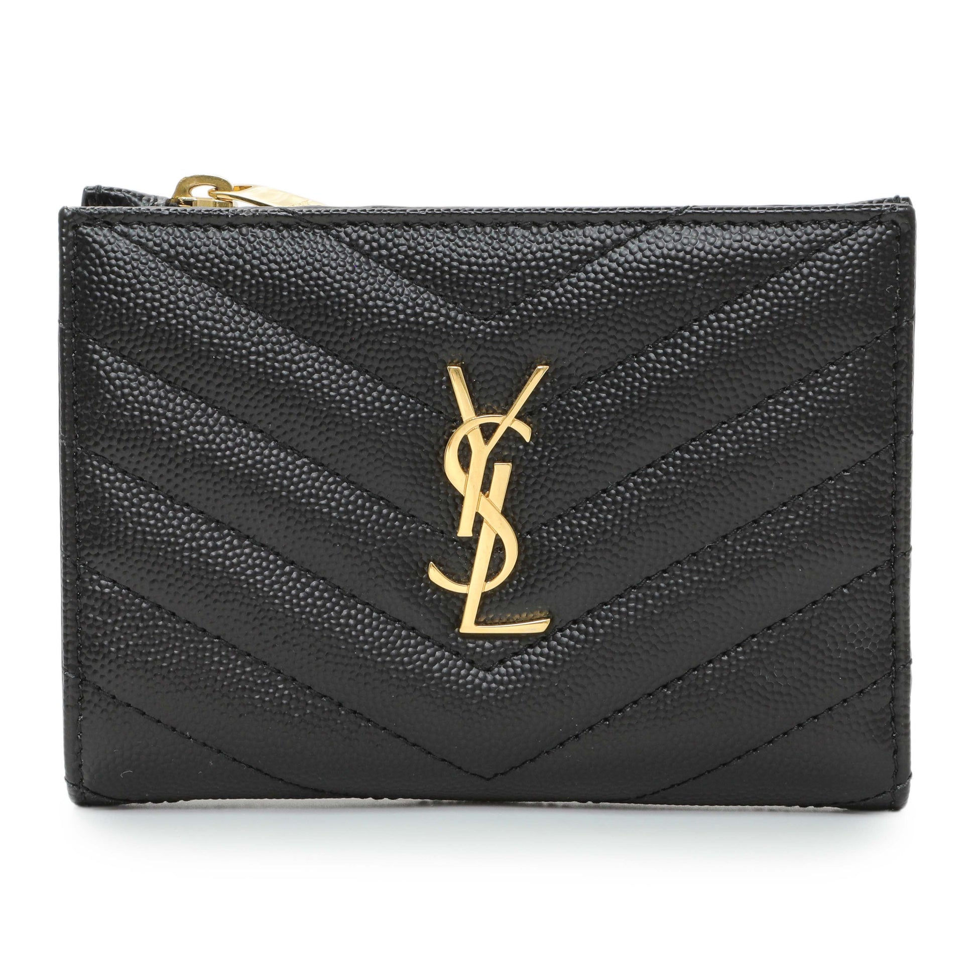 Exclusive Saint Laurent Black Grain De Poudre Cassandra Matelasse Bi-fold Wallet — Front View