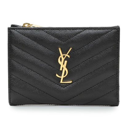 Exclusive Saint Laurent Black Grain De Poudre Cassandra Matelasse Bi-fold Wallet — Front View