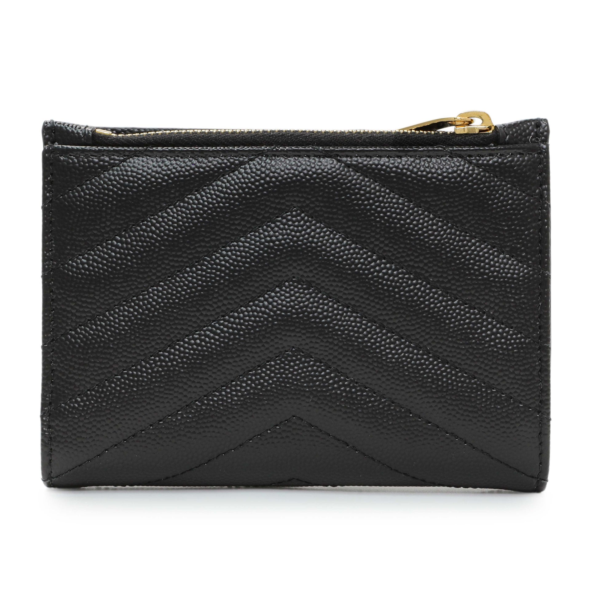 Exclusive Saint Laurent Black Grain De Poudre Cassandra Matelasse Bi-fold Wallet — Side View