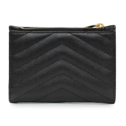 Exclusive Saint Laurent Black Grain De Poudre Cassandra Matelasse Bi-fold Wallet — Side View