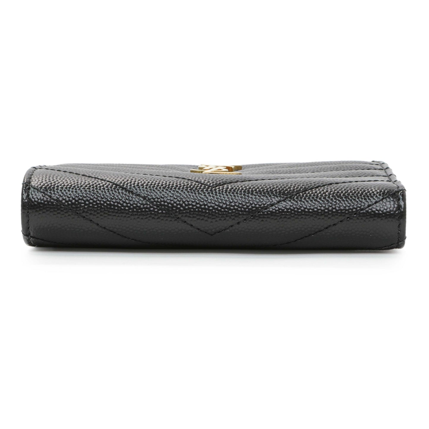 Exclusive Saint Laurent Black Grain De Poudre Cassandra Matelasse Bi-fold Wallet — Back View
