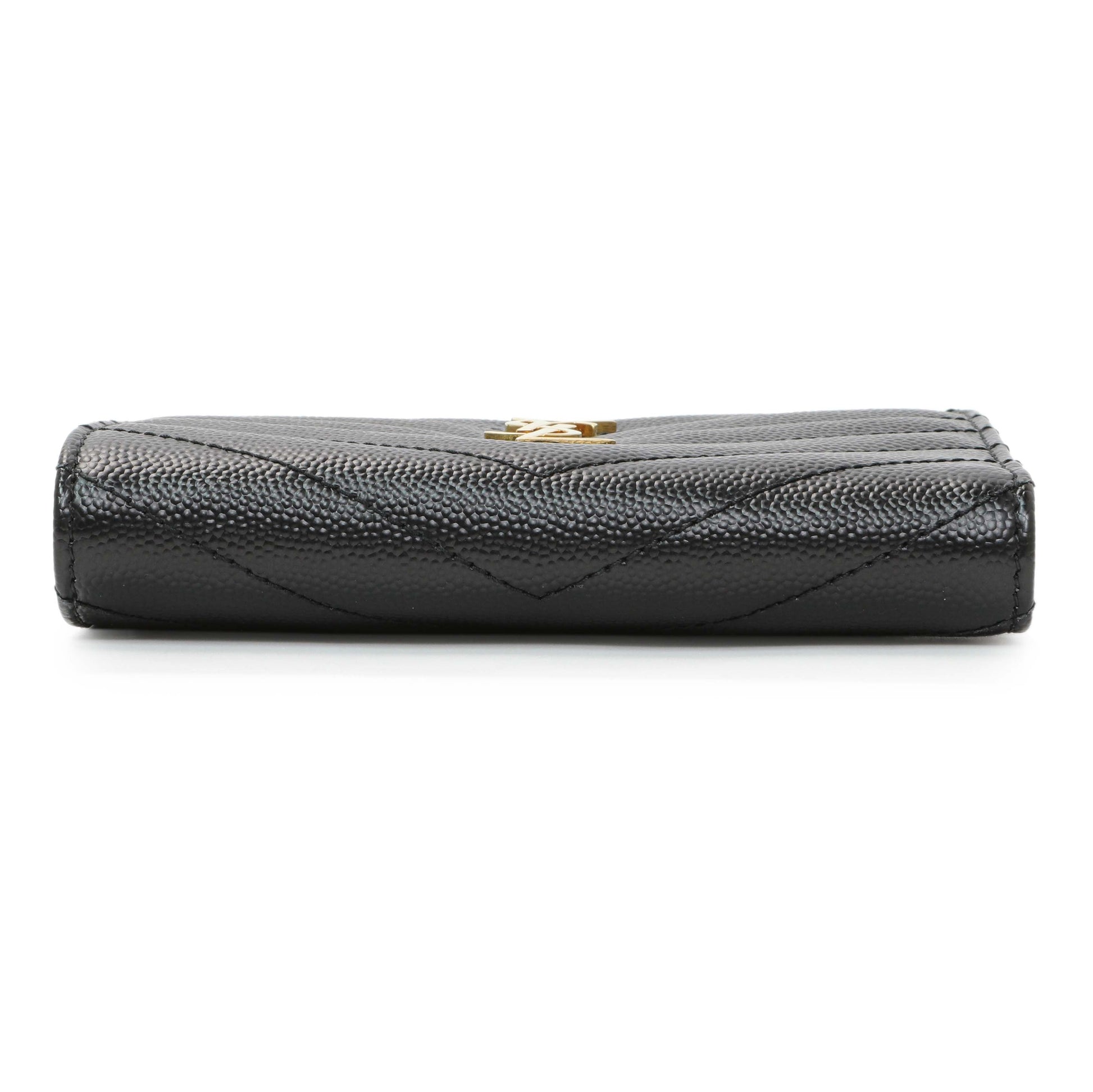 Exclusive Saint Laurent Black Grain De Poudre Cassandra Matelasse Bi-fold Wallet — Back View