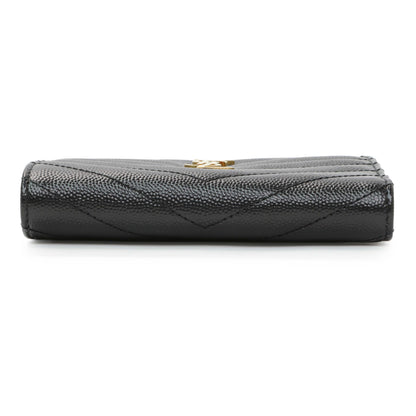 Exclusive Saint Laurent Black Grain De Poudre Cassandra Matelasse Bi-fold Wallet — Back View