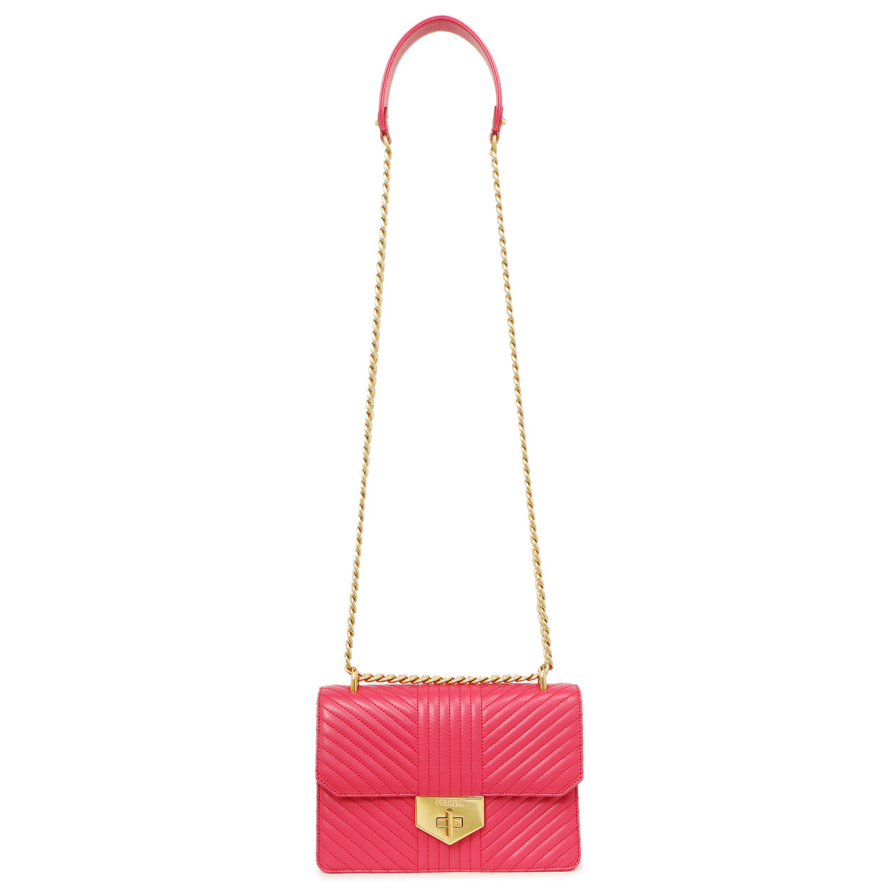 Exclusive Prada Pink Soft Calf Chevron Impunture Flap Bag — Front View