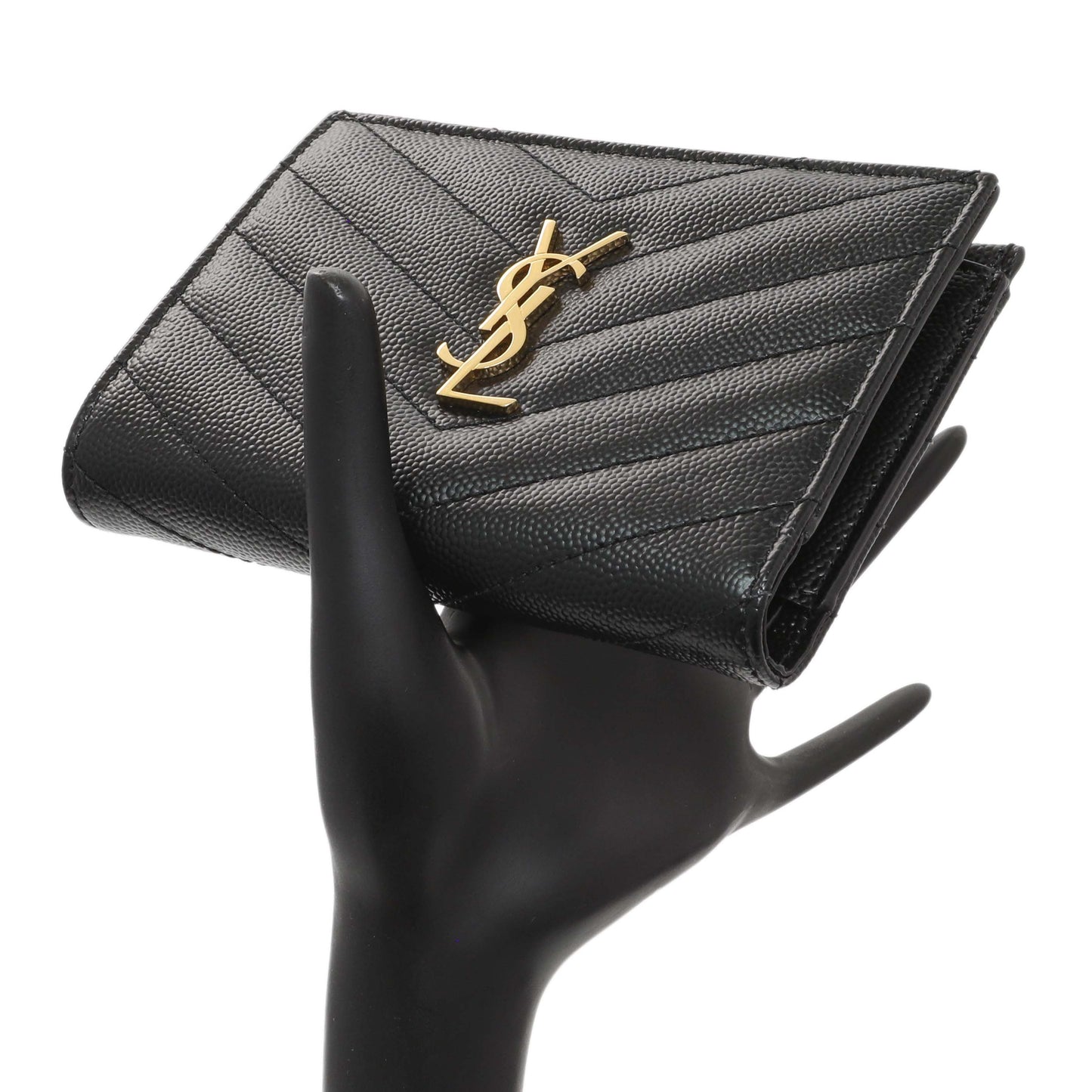 Exclusive Saint Laurent Black Grain De Poudre Cassandra Matelasse Bi-fold Wallet — Alternate View 7