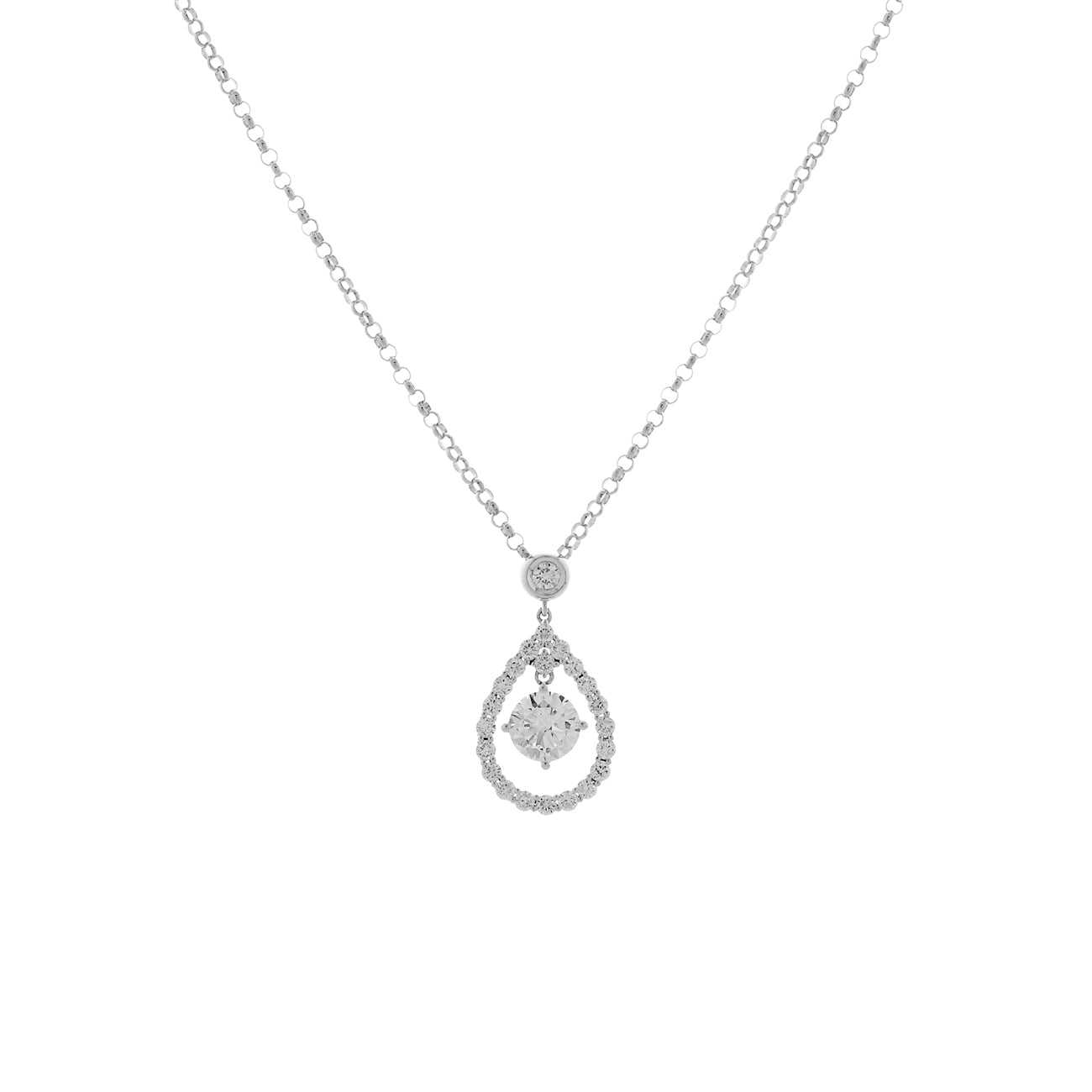 Exclusive 18K White Gold 2.00 Carat Teardrop Halo Pendant — Front View