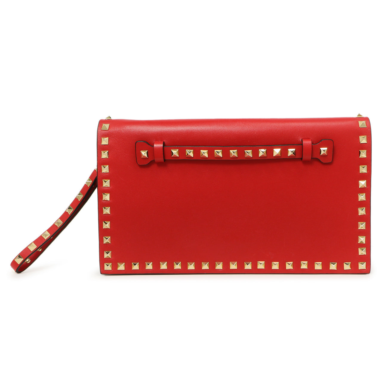 Exclusive Valentino Red Nappa Rockstud Wristlet Clutch — Front View