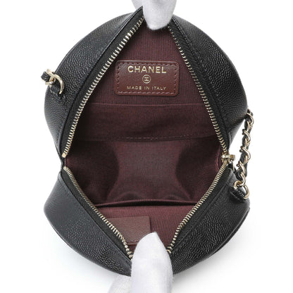 Exclusive Chanel Black Quilted Caviar Round Clutch With Chain — Detail View