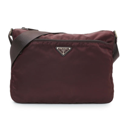 Exclusive Prada Burgundy Tessuto Nylon Messenger Bag — Front View