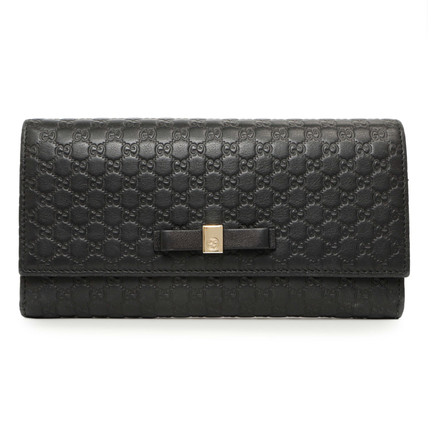 Exclusive Gucci Black Microguccissima Bow Continental Wallet — Front View