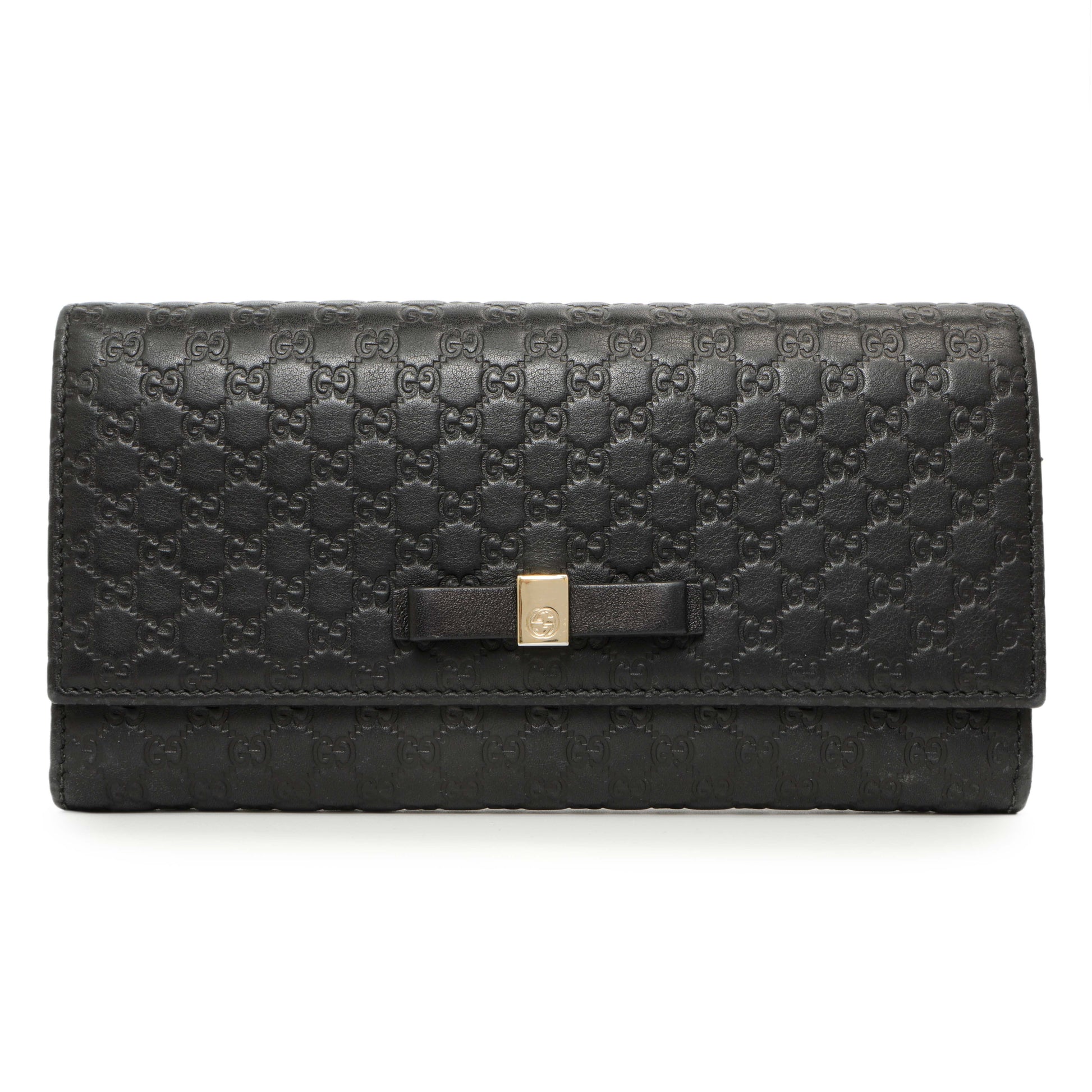 Exclusive Gucci Black Microguccissima Bow Continental Wallet — Front View