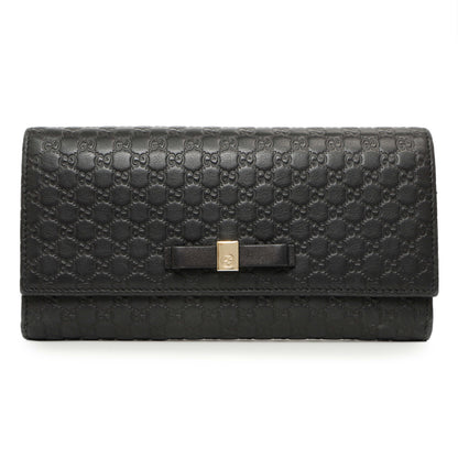 Exclusive Gucci Black Microguccissima Bow Continental Wallet — Front View