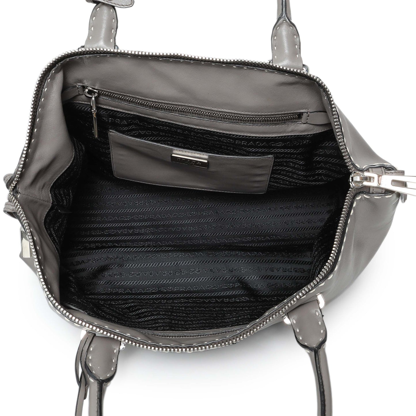 Exclusive Prada Argilla Smooth Calfskin Leather Double Handle Satchel Bag — Top View