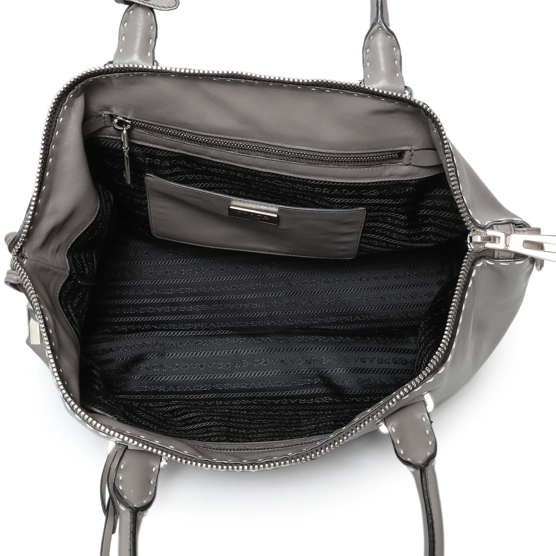 Exclusive Prada Argilla Smooth Calfskin Leather Double Handle Satchel Bag — Top View