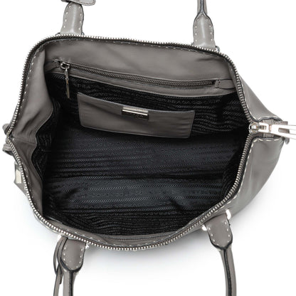 Exclusive Prada Argilla Smooth Calfskin Leather Double Handle Satchel Bag — Top View