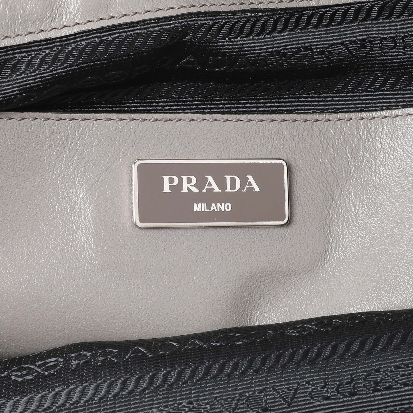 Exclusive Prada Argilla Smooth Calfskin Leather Double Handle Satchel Bag — Detail View