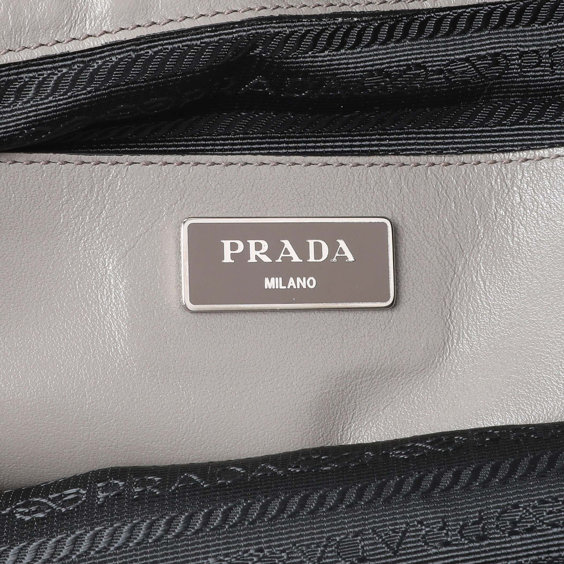 Exclusive Prada Argilla Smooth Calfskin Leather Double Handle Satchel Bag — Detail View