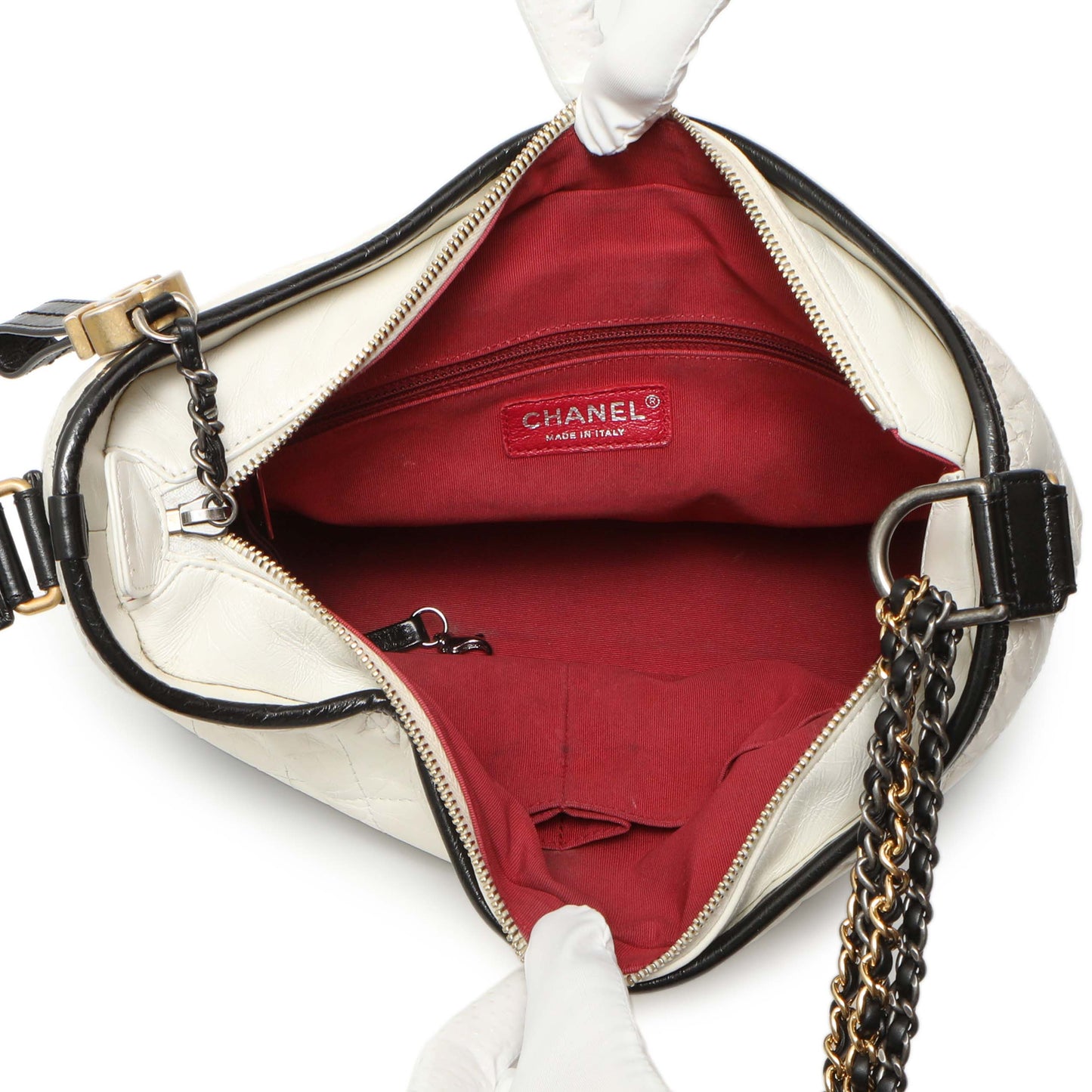 Exclusive Chanel White Black Aged Calfskin Medium Gabrielle Hobo — Alternate View 9