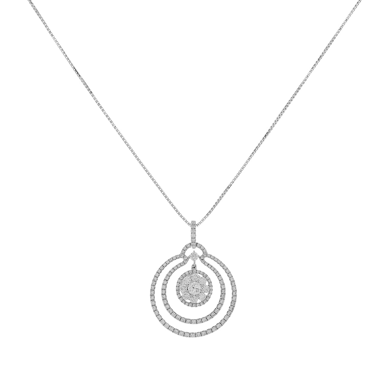Exclusive 18K White Gold 1.54 Carat Concentric Circular Diamond Pendant — Front View