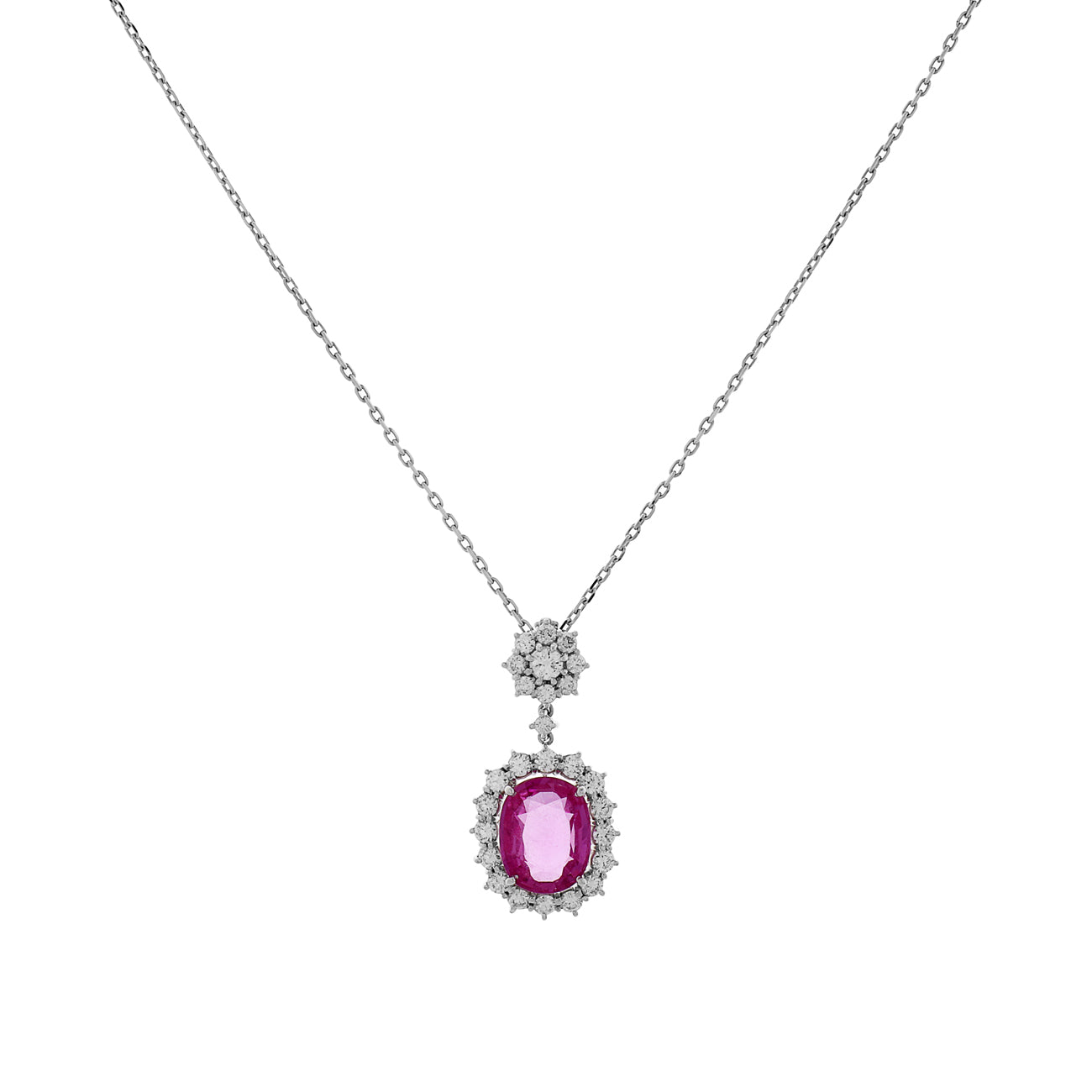 Exclusive 18K White Gold 5.02 Carat Pink Sapphire Pendant — Front View