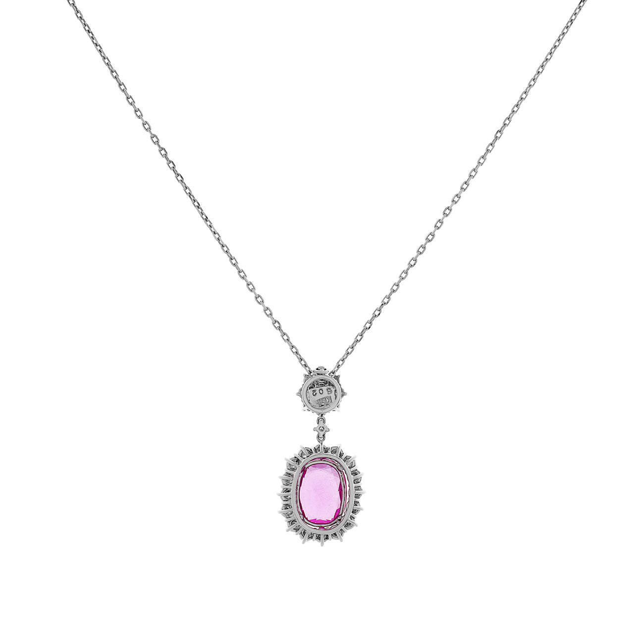 Exclusive 18K White Gold 5.02 Carat Pink Sapphire Pendant — Side View