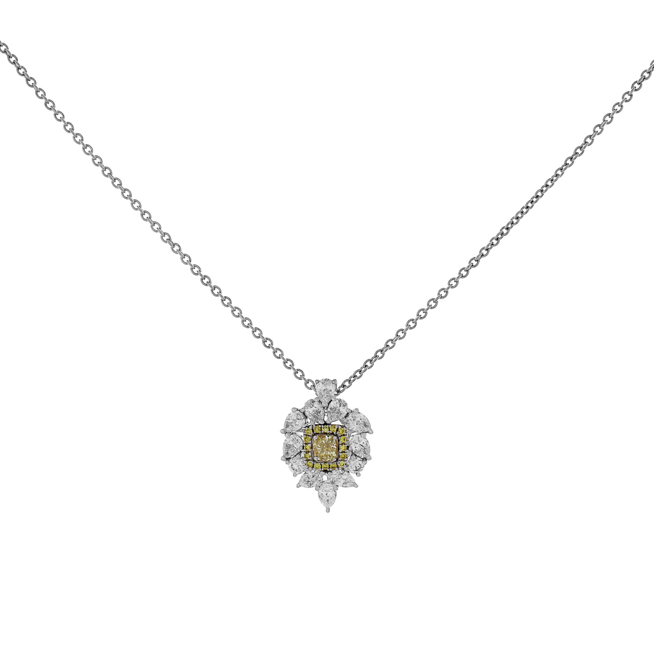 Exclusive 18K White Gold 0.26 Carat Fancy Light Yellow Diamond Pendant — Front View
