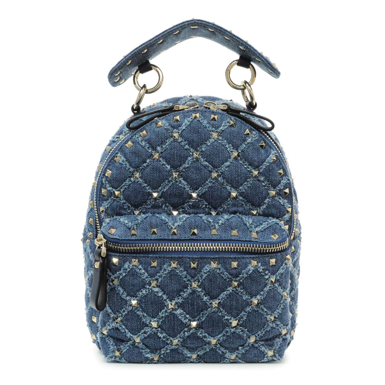 Exclusive Valentino Blue Denim Mini Rockstud Spike Backpack — Front View