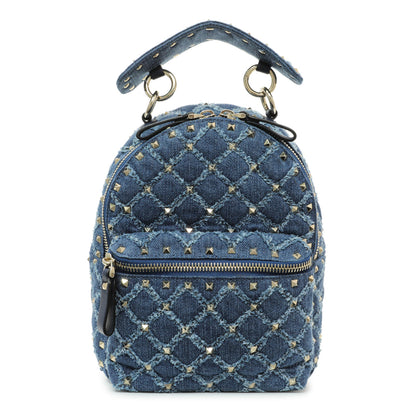 Exclusive Valentino Blue Denim Mini Rockstud Spike Backpack — Front View