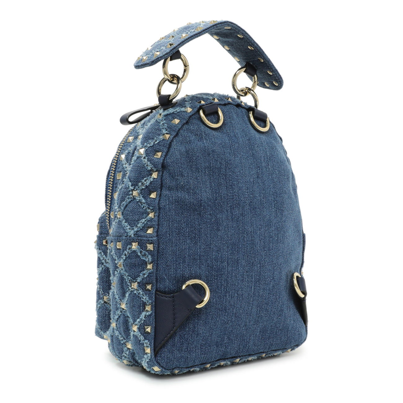 Exclusive Valentino Blue Denim Mini Rockstud Spike Backpack — Side View