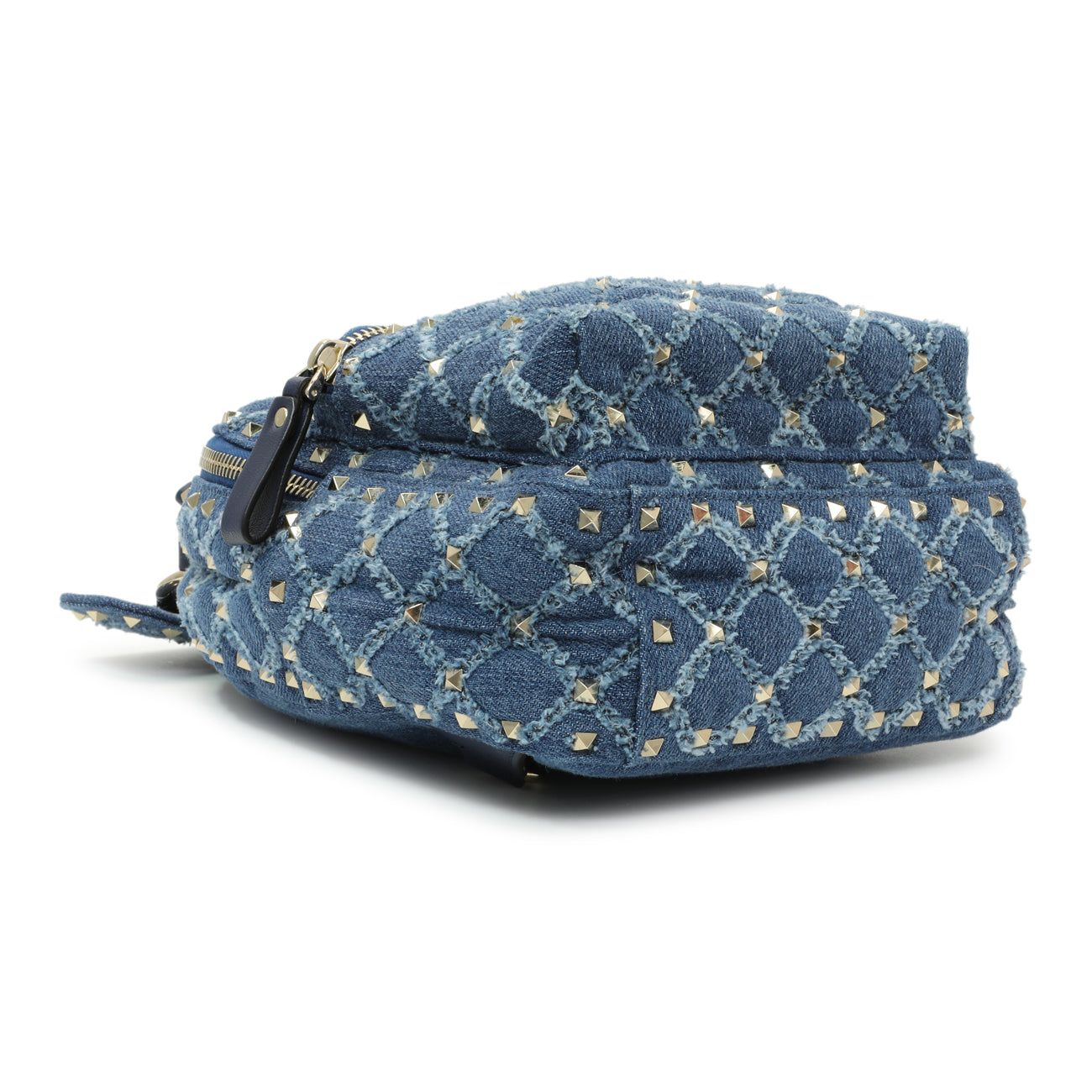 Exclusive Valentino Blue Denim Mini Rockstud Spike Backpack — Top View