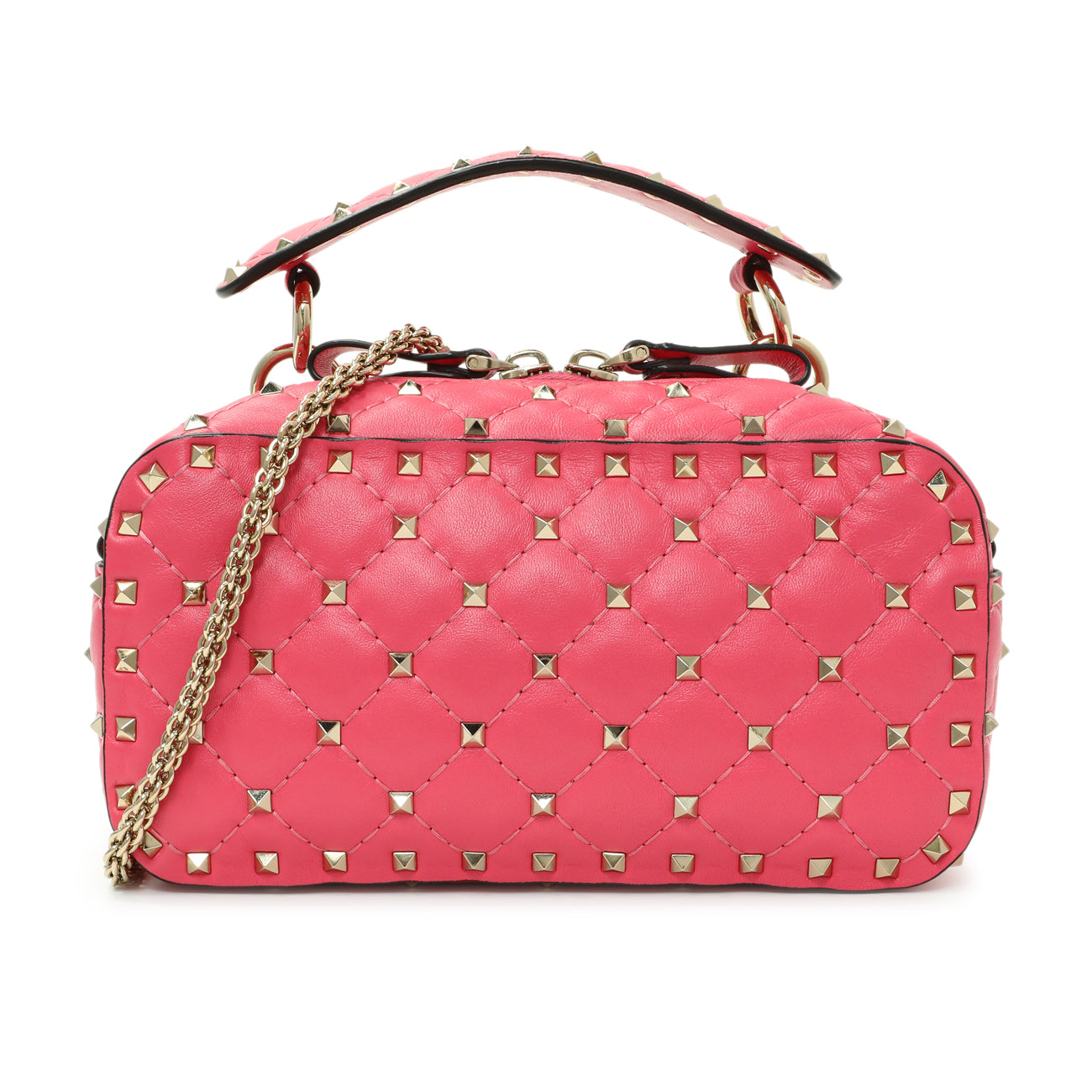 Exclusive Valentino Pink Nappa Rockstud Spike Camera Bag — Front View