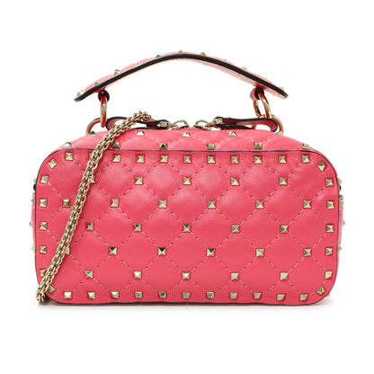 Exclusive Valentino Pink Nappa Rockstud Spike Camera Bag — Front View