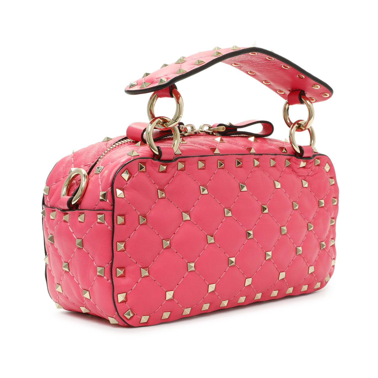 Exclusive Valentino Pink Nappa Rockstud Spike Camera Bag — Side View