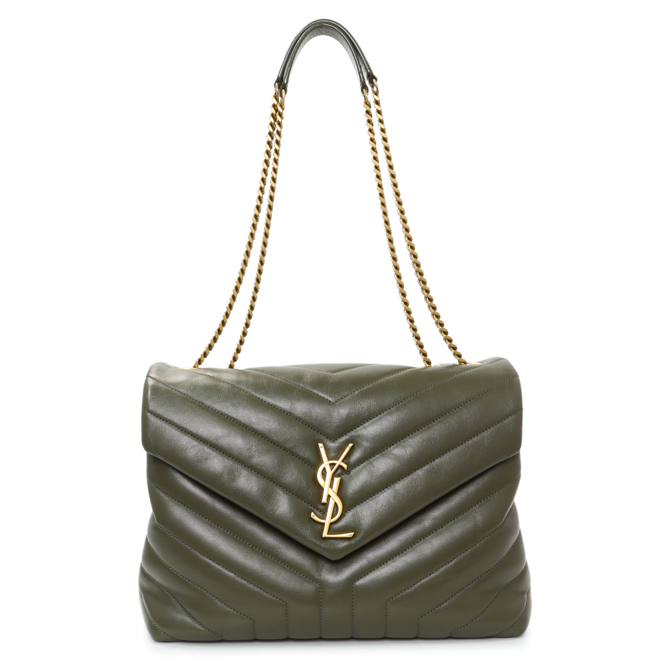 Exclusive Saint Laurent Calfskin Y Quilted Monogram Medium Loulou Chain Satchel — Front View