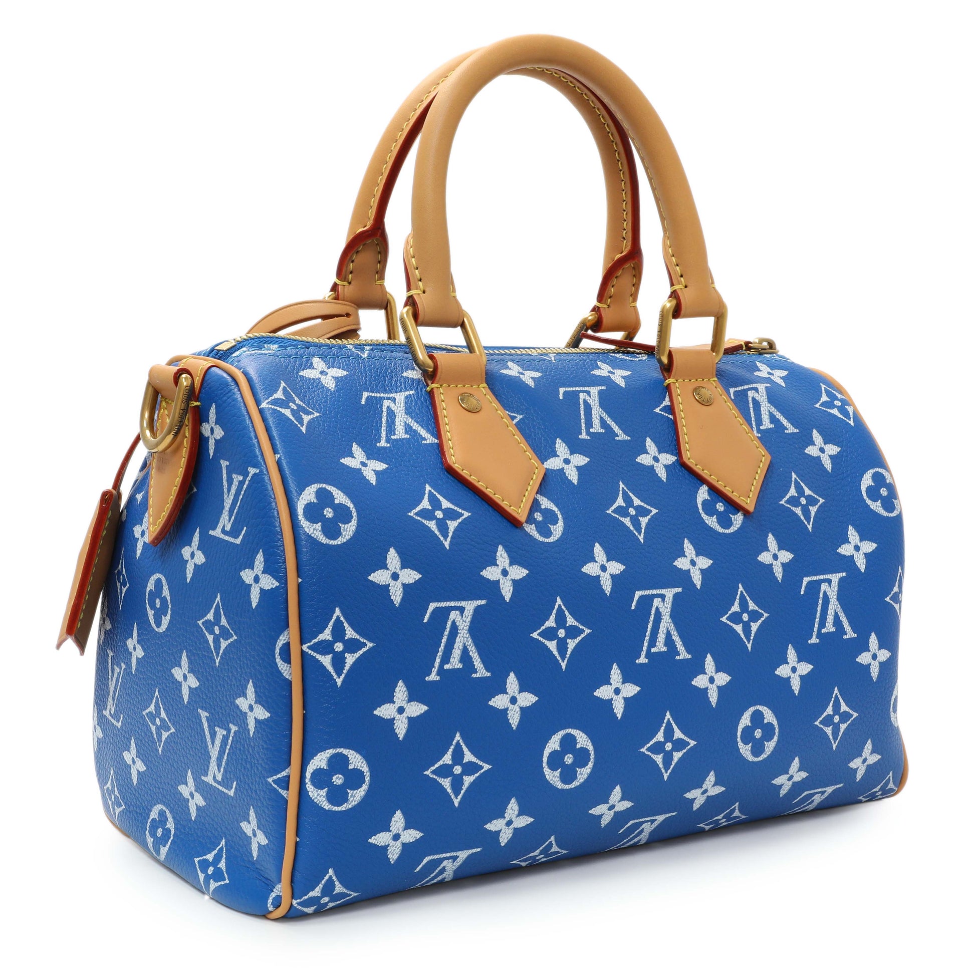 Exclusive Louis Vuitton Blue Soft Calfskin Monogram Speedy P9 Bandouliere 25 — Side View