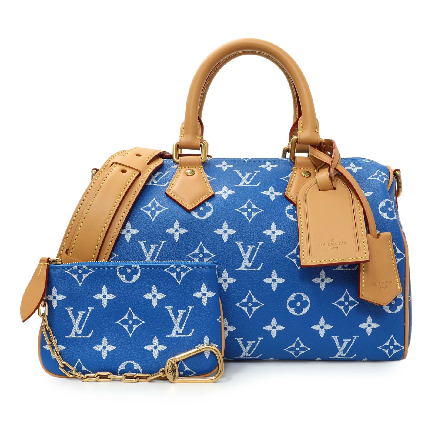 Exclusive Louis Vuitton Blue Soft Calfskin Monogram Speedy P9 Bandouliere 25 — Front View