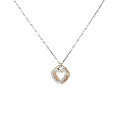 Exclusive Tiffany & Co. Sterling Silver 18K Rose Gold Double Open Heart Pendant Necklace — Side View