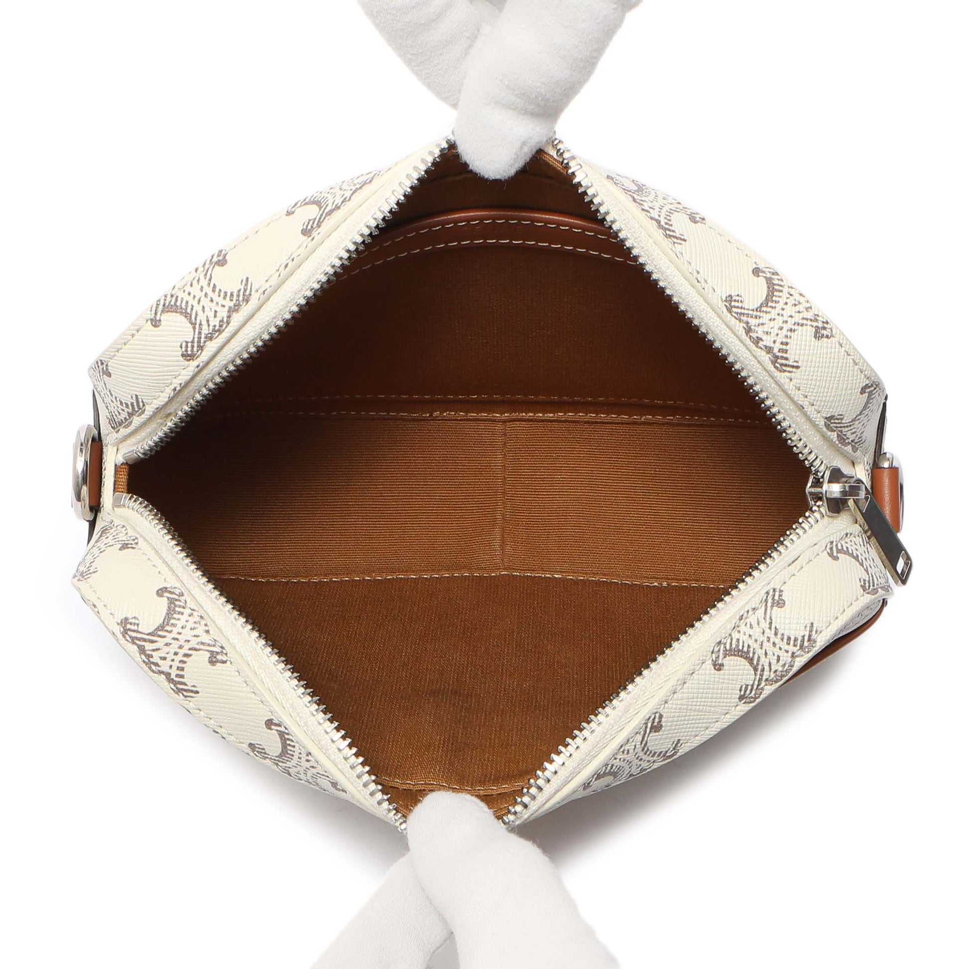 Exclusive Celine White Triomphe Canvas Small Messenger — Top View