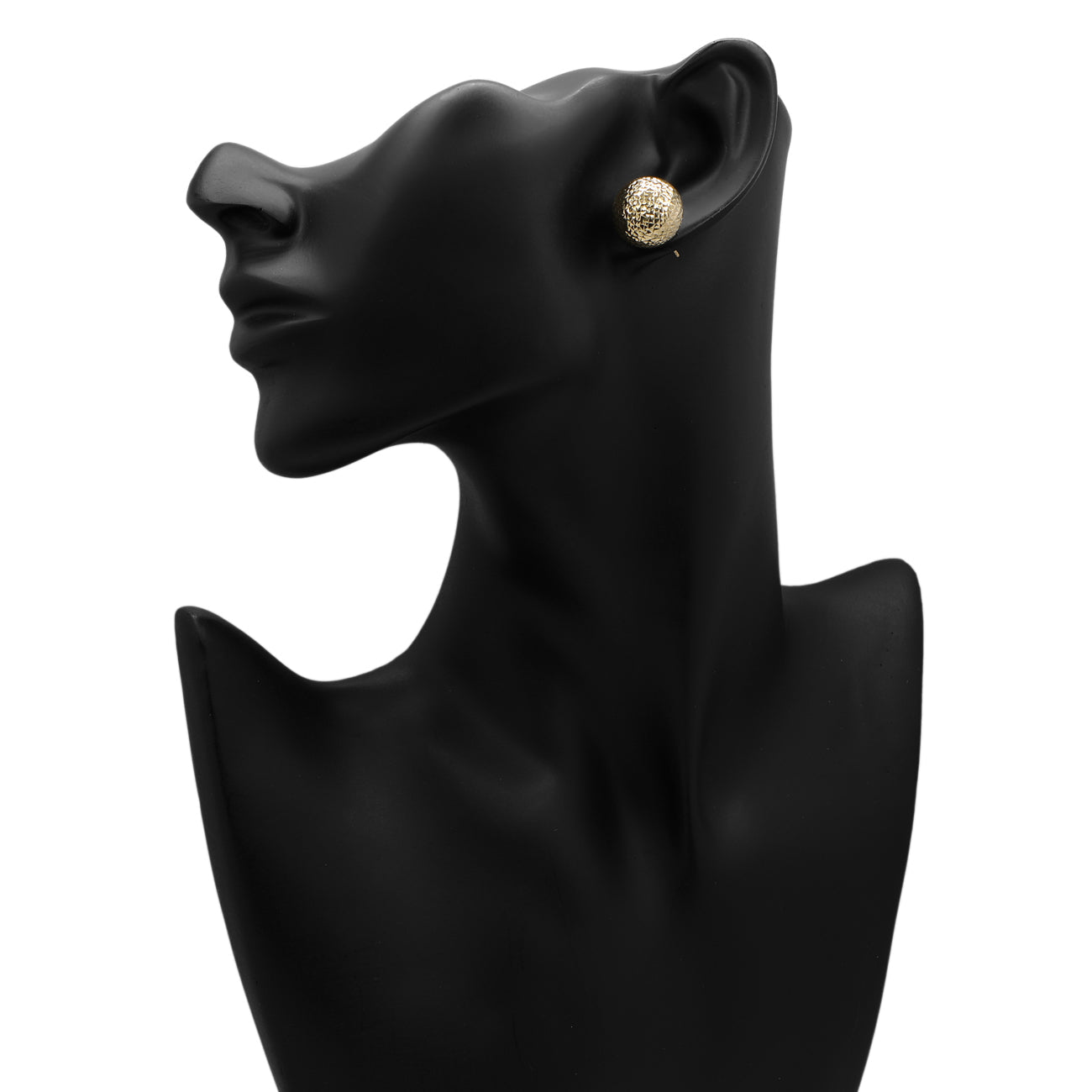 Exclusive 18K Yellow Gold Diamond Cut Ball Stud Earrings — Back View
