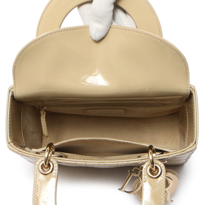 Exclusive Christian Dior Beige Patent Cannage Small Lady Dior — Top View
