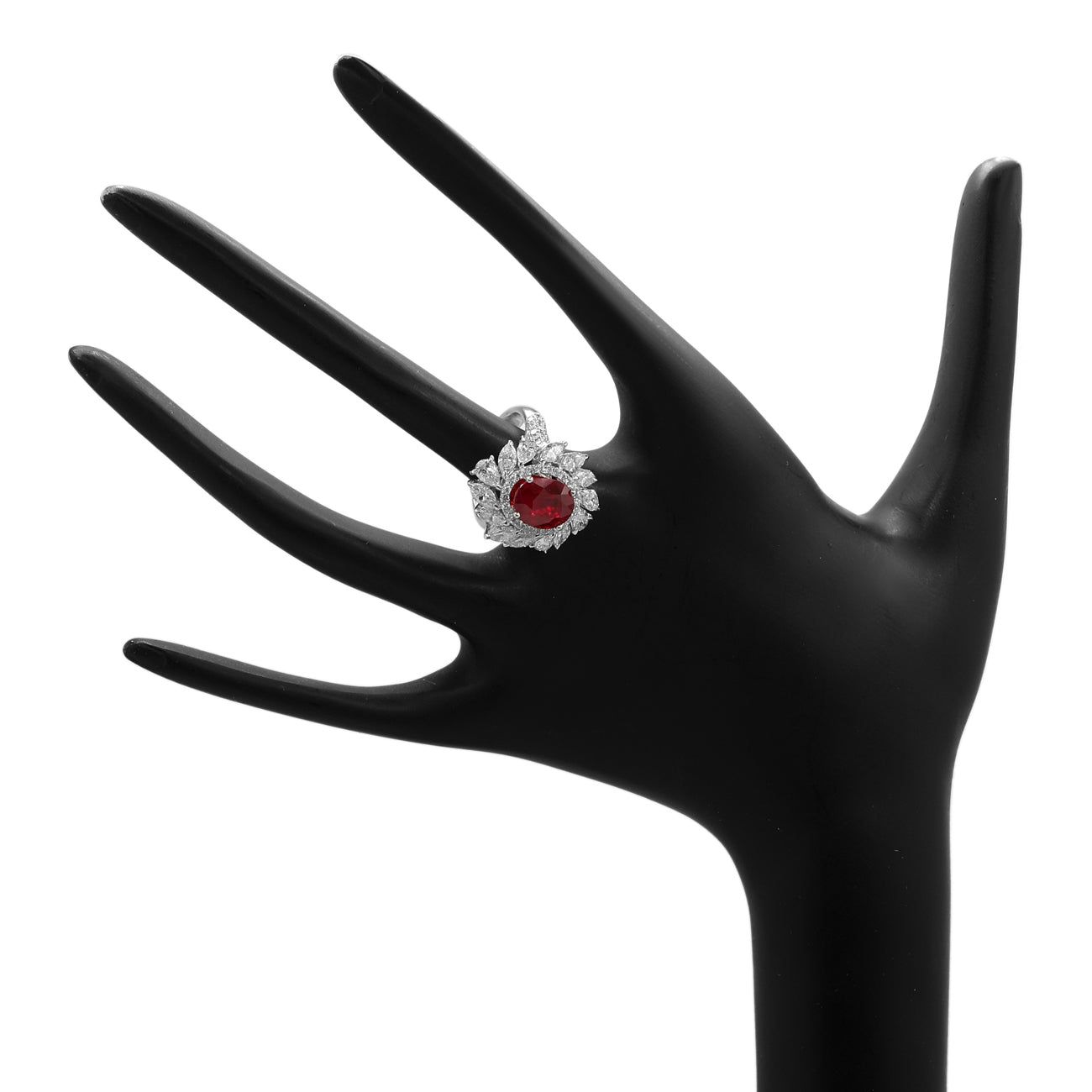 Exclusive Platinum 4.05 Carat Ruby Diamond Ring — 4.5 — Top View