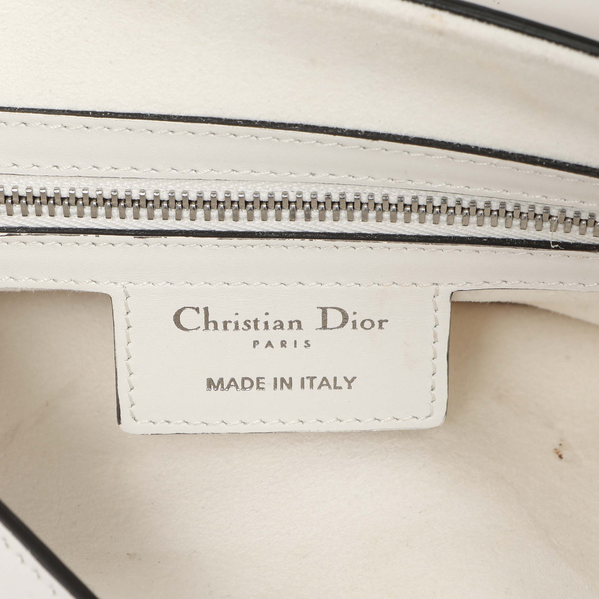Exclusive Christian Dior White Calfskin Saddle Bag — Detail View