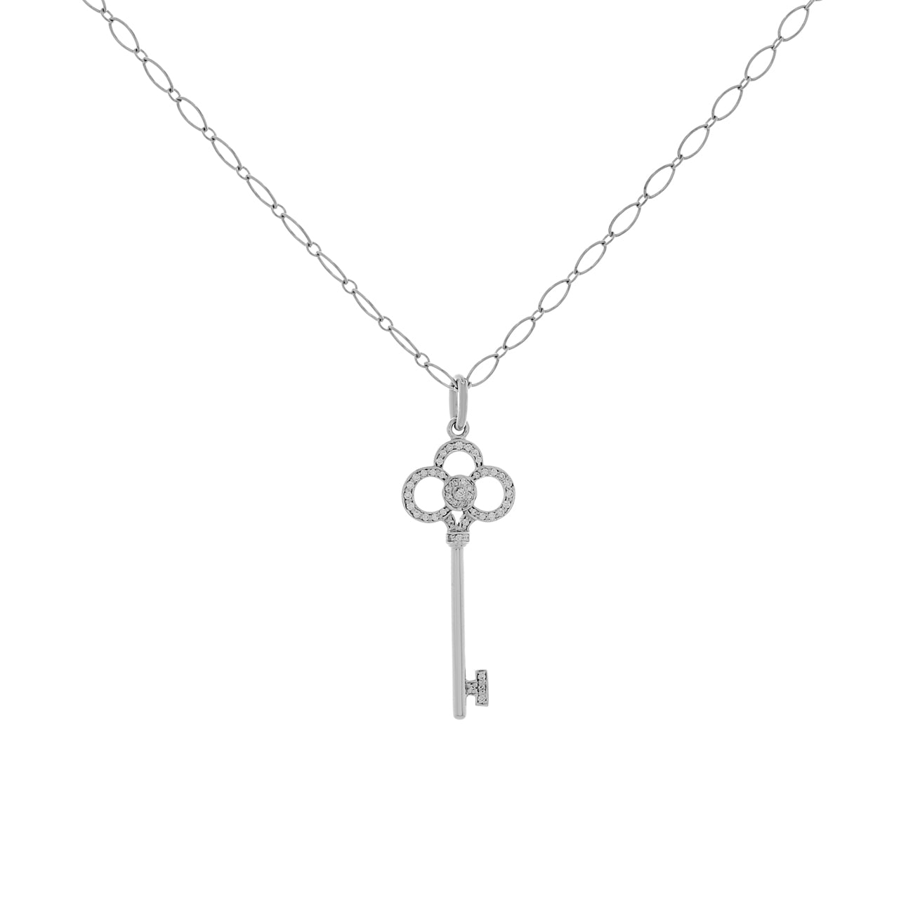 Exclusive Tiffany & Co. 18K White Gold Diamond 1.5" Crown Key Pendant — Front View