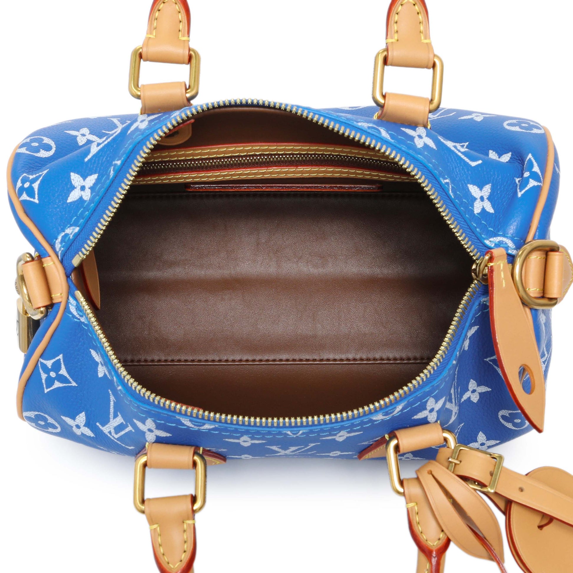 Exclusive Louis Vuitton Blue Soft Calfskin Monogram Speedy P9 Bandouliere 25 — Top View
