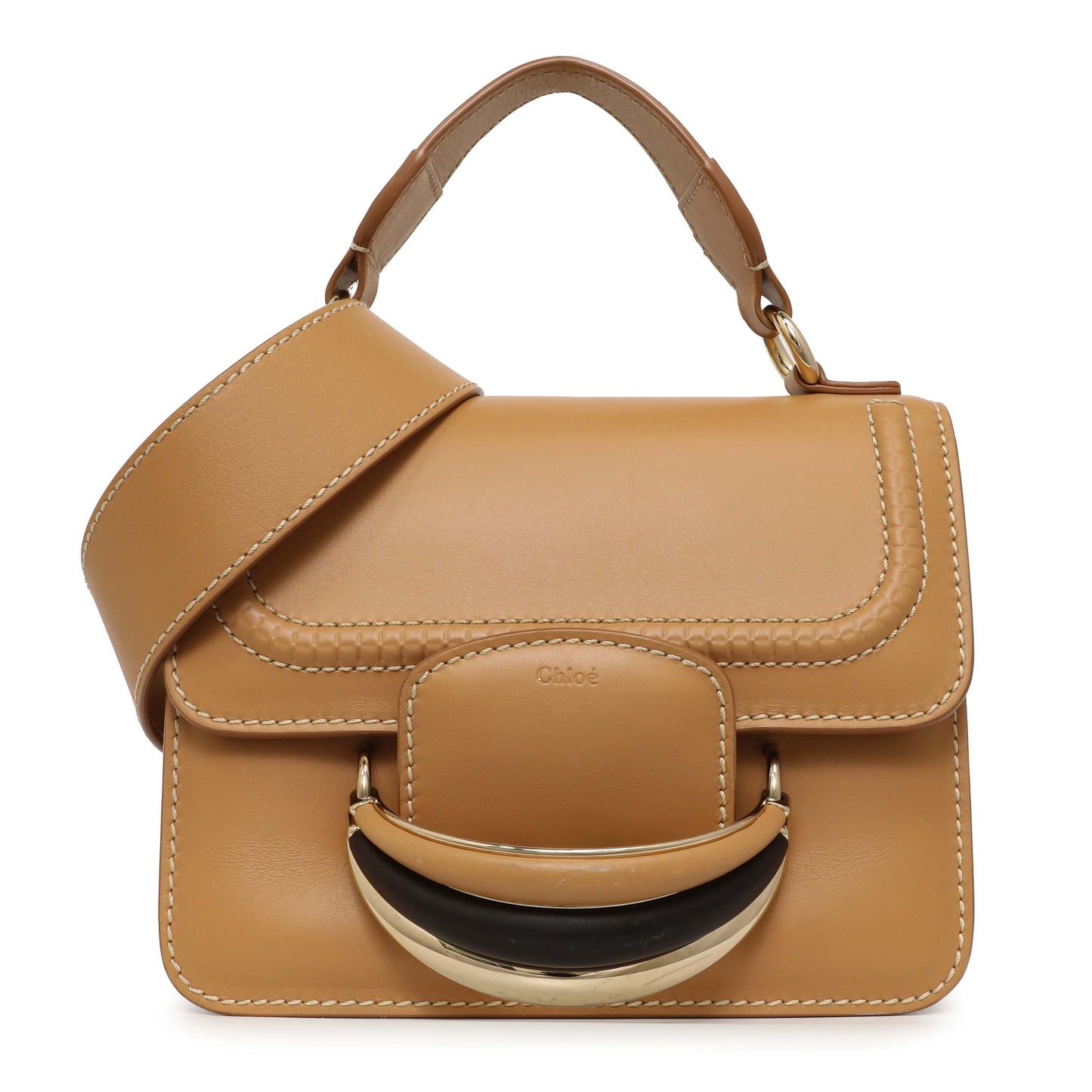 Exclusive Chloe Light Brown Calfskin Kattie Crossbody — Front View