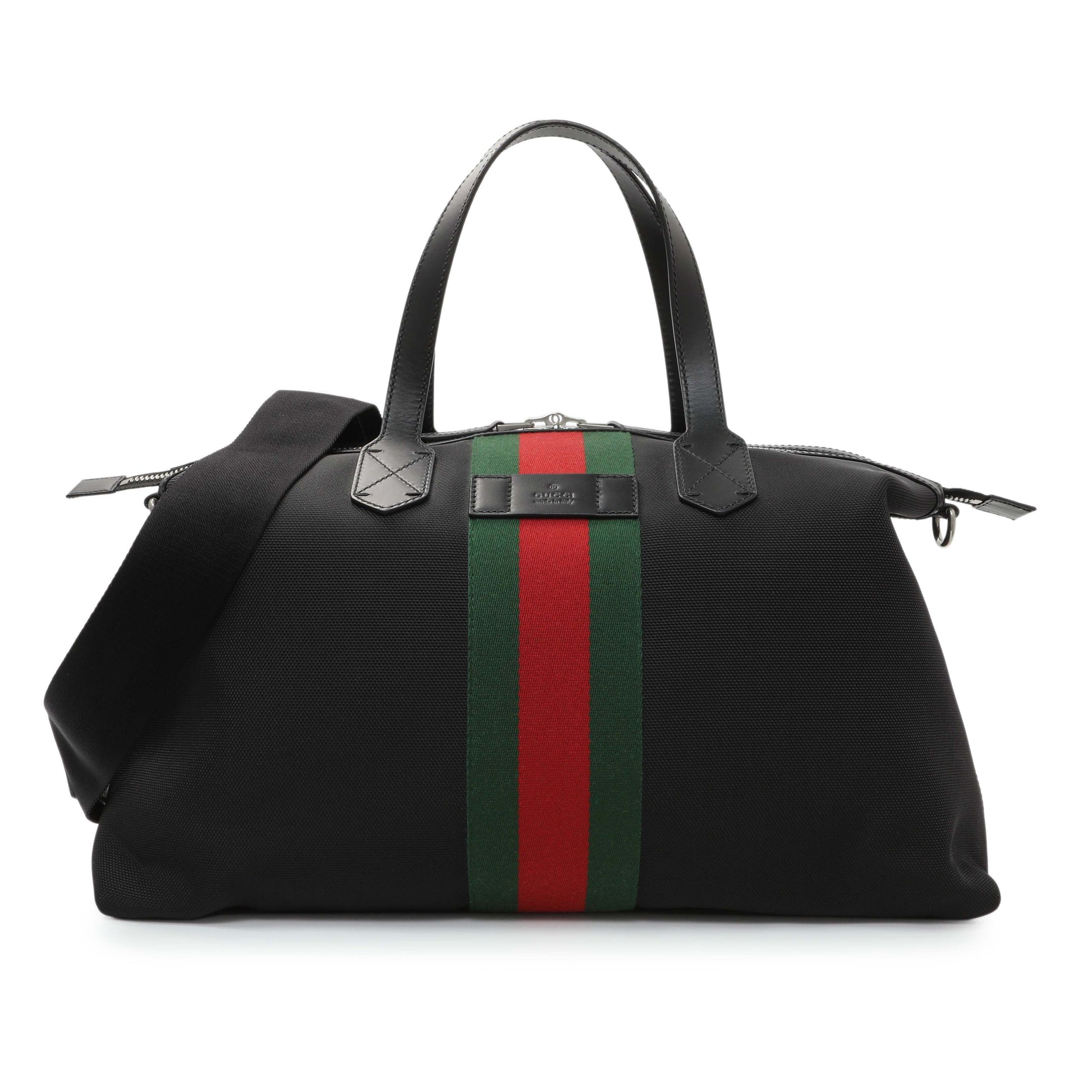 Exclusive Gucci Black Techno Canvas Web Duffle — Front View