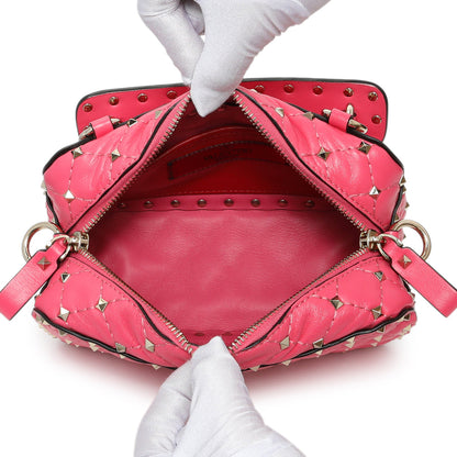Exclusive Valentino Pink Nappa Rockstud Spike Camera Bag — Top View
