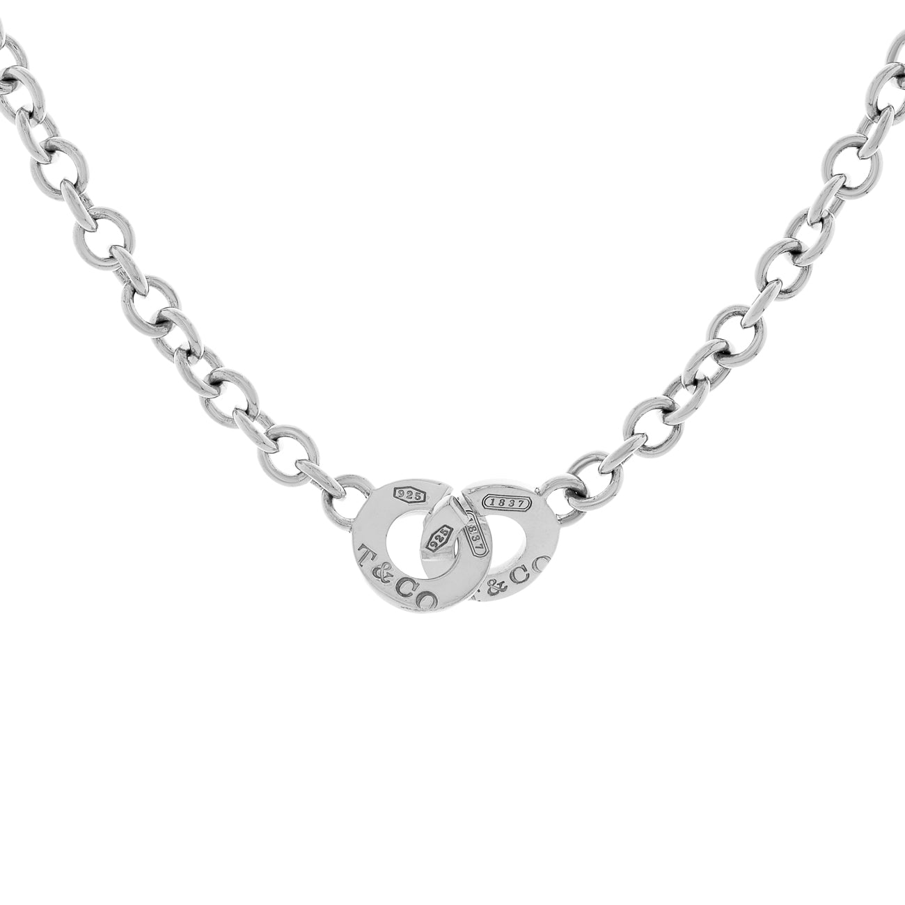 Exclusive Tiffany & Co. Sterling Silver Interlocking Circle Clasp Necklace — Front View