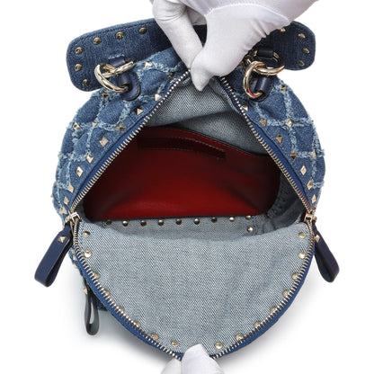 Exclusive Valentino Blue Denim Mini Rockstud Spike Backpack — Detail View